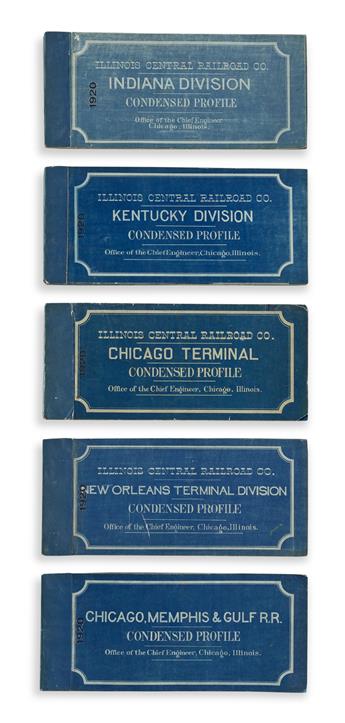 (RAILROADS.) Group of 5 detailed blueprint booklets of Illinois Central Railroad Company lines.
